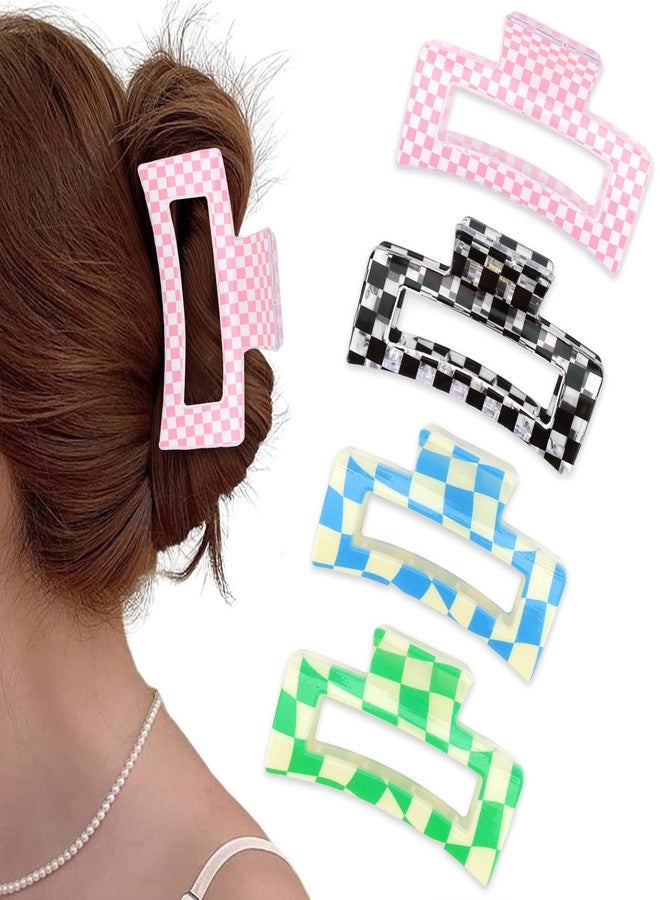 CAVETEE 4 - Pack Checkered Hair Claw Clips, Stylish Non - Slip Jaw Clips for Women, Trendy Acrylic Hair Claw Strong Hold Hair Accessoriesfor Thick/Thin Hair, Perfect for Daily & Party Use - Image 1